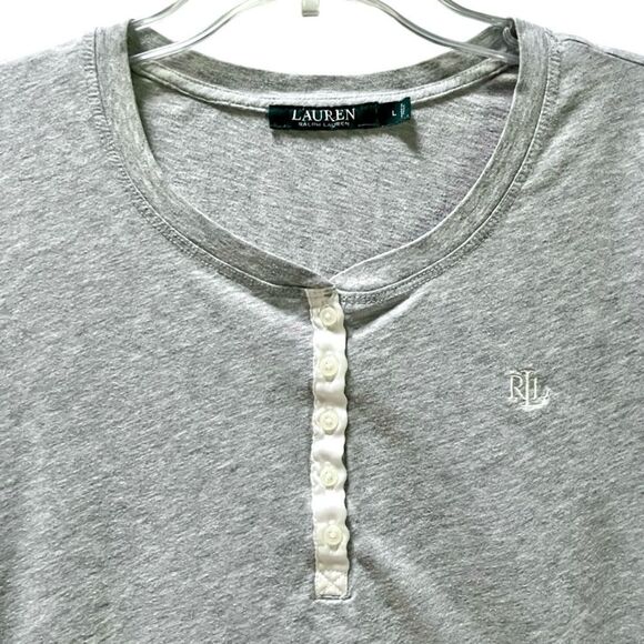 Lauren Ralph Lauren Long Sleeve Henley in Grey/Cream Women’s L - Picture 2 of 6